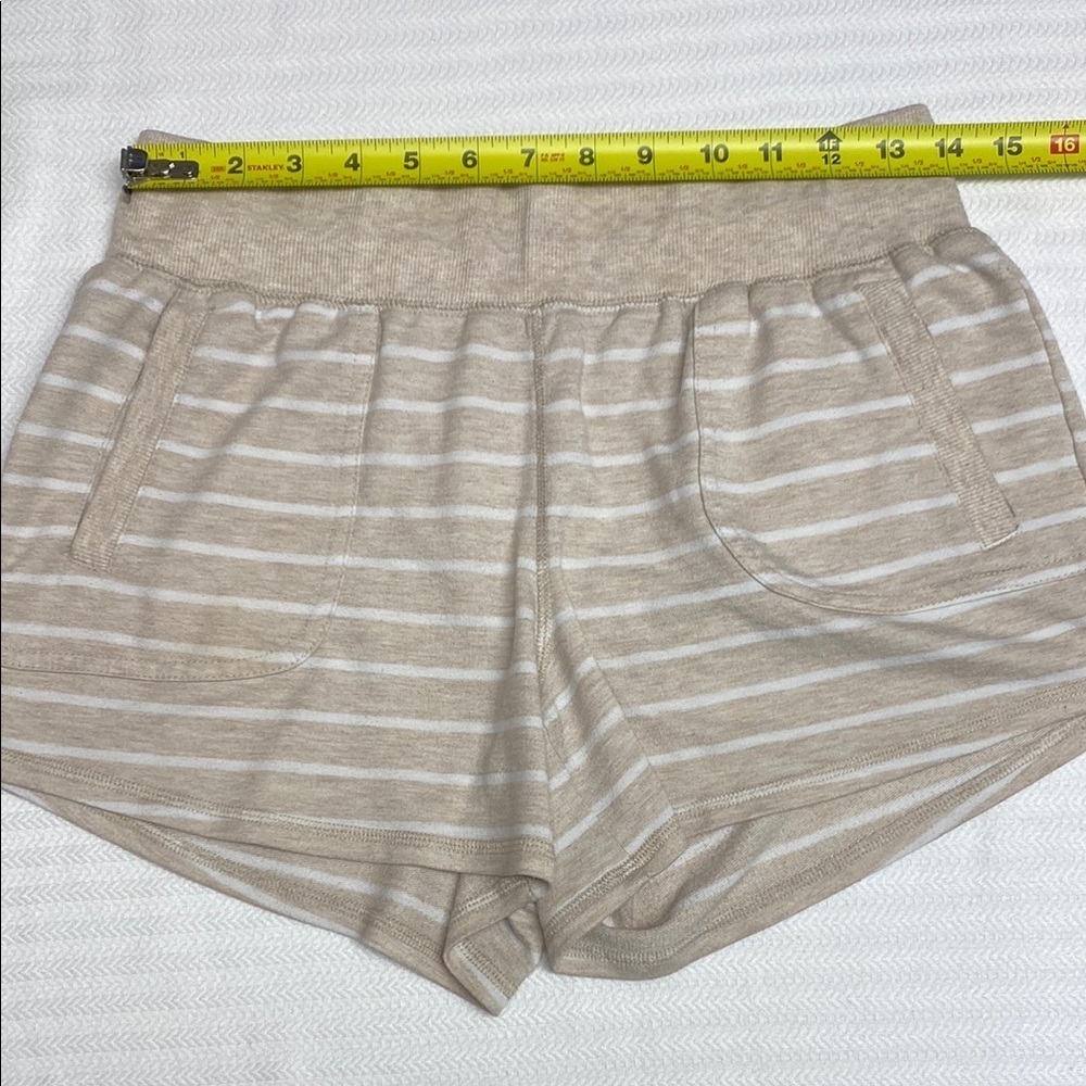 Athletic Works High Waist Striped Shorts Athleisure Lounge Beige White Medium